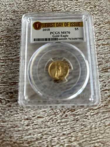 2018年 アメリカンイーグル金貨 1/10オンス 5ドル PCGS MS70 ファーストストライク。送料無料。