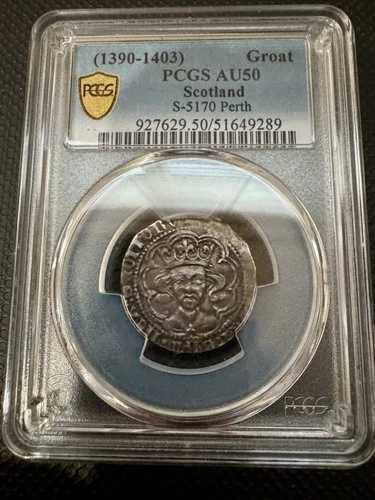 スコットランド。ロバート3世、シルバー・グロート、S-5170、パース造幣局、第2回発行、PCGS AU50