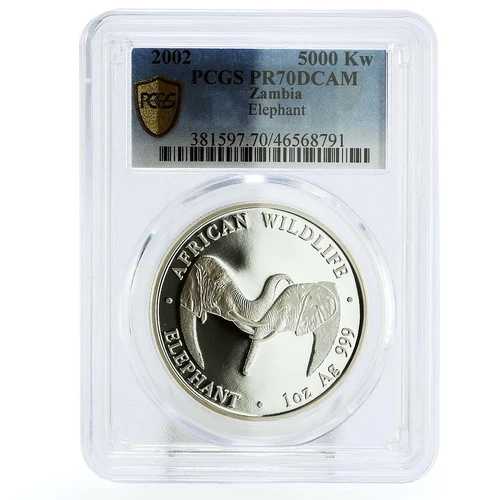 ザンビア 5000 クワチャ アフリカ 野生生物動物 PR70 PCGS シルバーコイン 2002-