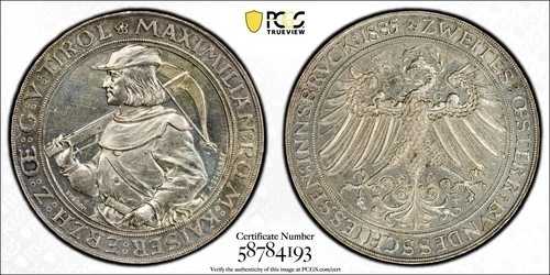 1885年 第2回オーストリア国民祝祭メダル ターラー銀貨 未使用 詳細 PCGC 希少