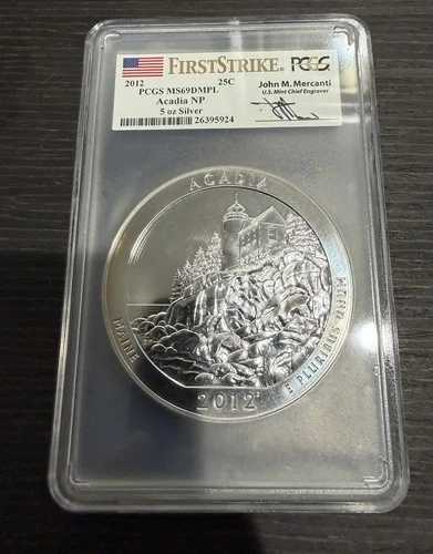 2012年 アカディア メイン アメリカ ビューティフル ATB 5オンス シルバー PCGS MS69 DMPL メルカンティ