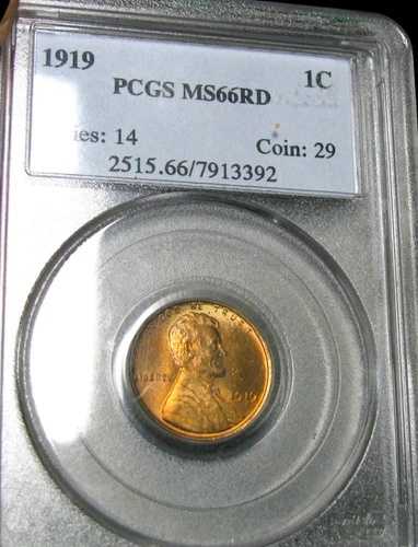 1919年 リンカーン セント ウィート ペニー ---- MS-66 RED PCGS グレードコイン ---- #400C