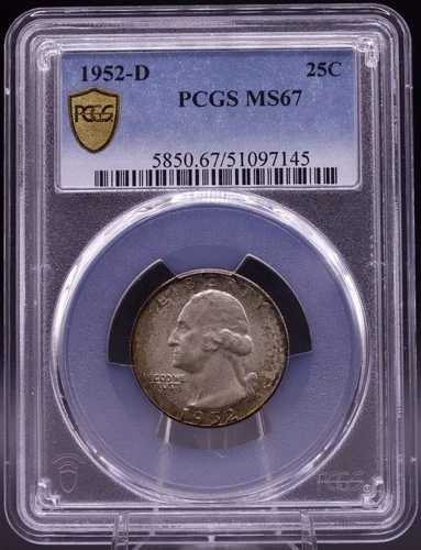 1952-D ワシントン銀貨 25セント PCGS MS67 見事なオリジナルトーンの宝石 139,150円