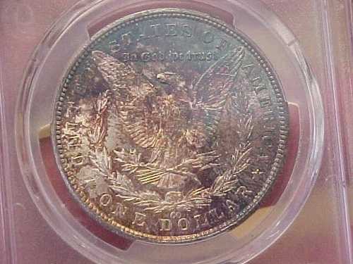 赤褐色、青緑、オレンジトーン、1883年CC、カーソンシティ、モーガン、シルバードル、PCGS、MS63