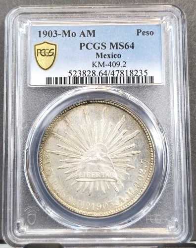 1903年 Mo AM メキシコ シルバー 1ペソ PCGS MS 64 希少な美しいBUコイン