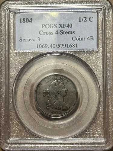 1804年 ドレープ胸像 ハーフセント クロスレット 4本脚付き - PCGS XF40
