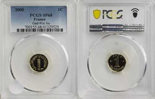 フランス、金貨 1サンチーム 2000 PCGS SP 68、希少9