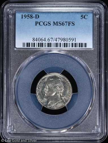 1958-D 5セント ジェファーソン ニッケル PCGS MS 67 FS | 未使用 UNC BU 139,150円