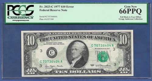 1977年 10ドル エラー ??裏面から表面までオフセット?? PCGS GEM NEW 66 PPQ