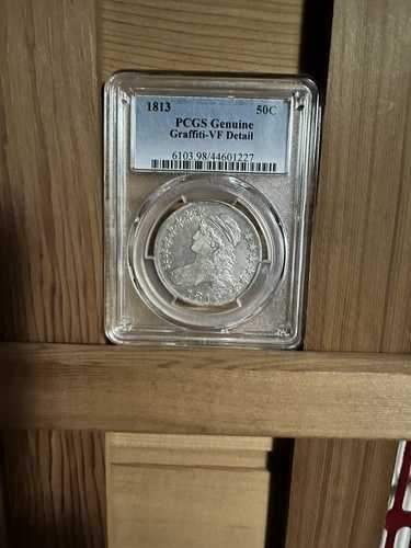 1813年 キャップ バスト シルバー ハーフドル 50c PCGS 純正グラフィティ VF ディテール-