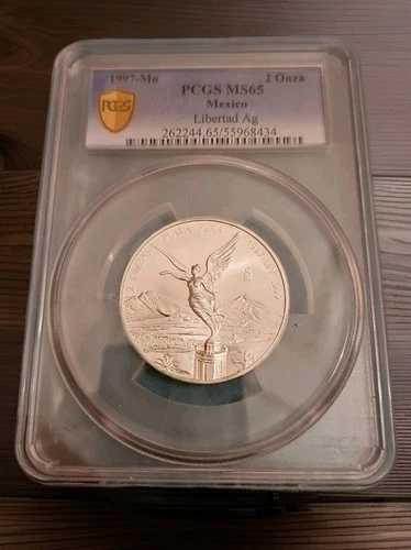 1997年 メキシコ リベルタッド 2 オンザ - 2オンス 純銀 .999 低鋳造 PCGS MS 65 NICE