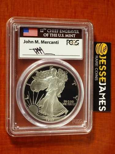 1987年 Sプルーフ シルバーイーグル PCGS PR70 DCAM ジョン・マーカンティ 直筆サイン入り 旗ラベル
