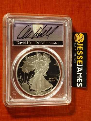 1992年 Sプルーフ シルバーイーグル PCGS PR70 DCAM デビッド・ホール直筆サイン入り創設者ラベル 139,150円