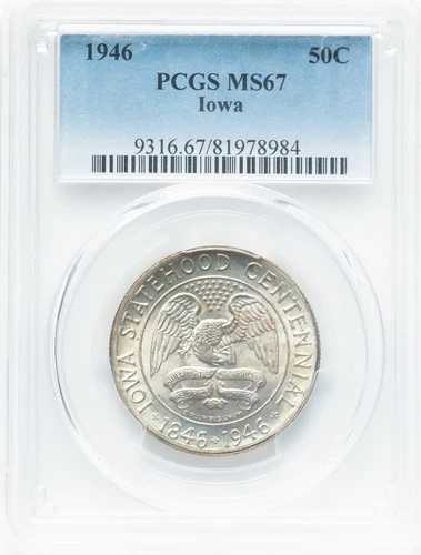 1946年 - アイオワ記念ハーフドル - PCGS MS67 - 光沢のある素晴らしい宝石！すごい！