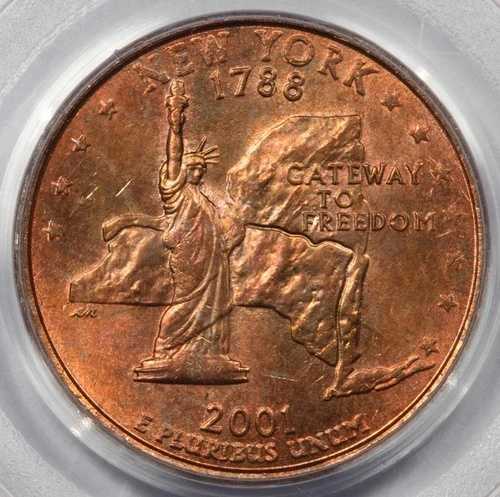 2001年 PCGS MS64 クラッド層欠落 ニューヨーク クォーター ミントエラー BU レッドカッパー 139,150円