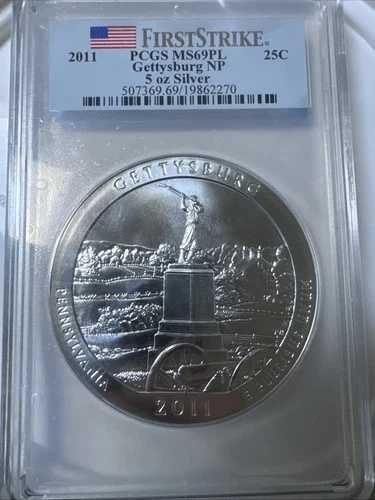 2011年 5オンス シルバー 25セント ATB ゲティスバーグ NP PCGS MS69 PL ファーストストライク