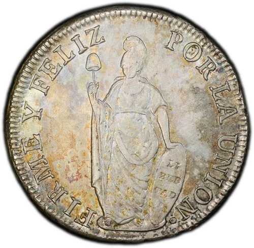 ペルー：1833-L MM 8レアル。リマミント、PCGS AU-58。美しい色合い。素晴らしい外観！