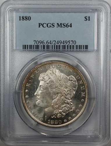 1880年モルガン銀貨、PCGS MS-64、（セミPL）JT