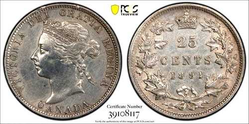 1891年カナダ25セント - PCGS EF詳細
