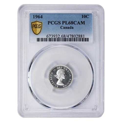 カナダ 1964年 10セントダイム銀貨 - PCGS PL-68 カメオ｜WORLD RESOURCE【QUEEN店】