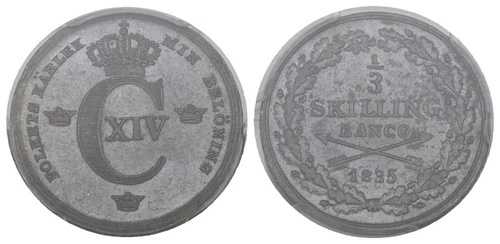 スウェーデン - 1/3 スキリング 1835年 ストックホルム KM# 640 - PCGS MS64 - シャルル14世 フアン