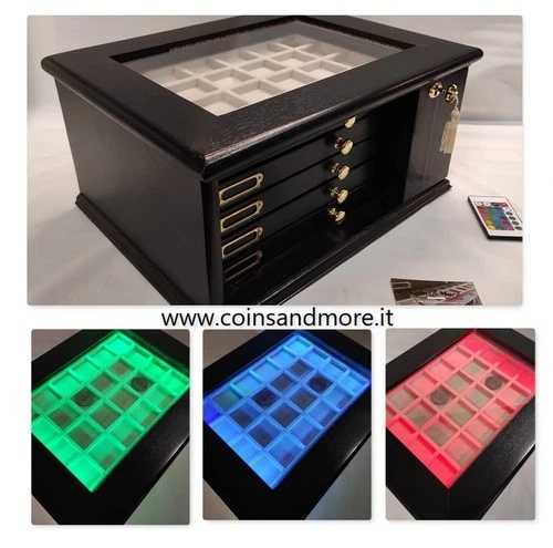 イタリア製無垢材とベルベットのコインケース家具 LED ライト USB マウス...-
