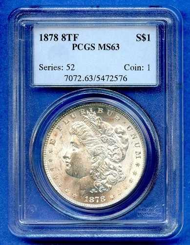 1878 P 8TF PCGS MS63 モルガン銀貨 1ドル 米国造幣局コイン 1878-P MS-63 OBH|WORLD RESOURCE【QUEEN店】