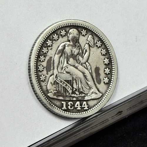 1844年製 リバティ・シーテッド・ダイム - XFディテール、環境ダメージありクリーニング済み (#59773-L)