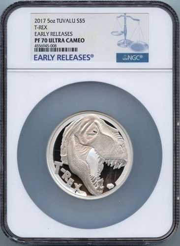 2017年 5オンス ツバル T-REX アーリーリリース S$5 NGC PR70DCAM