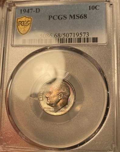 1947-D ルーズベルト ダイム PCGS MS68 レインボートーン