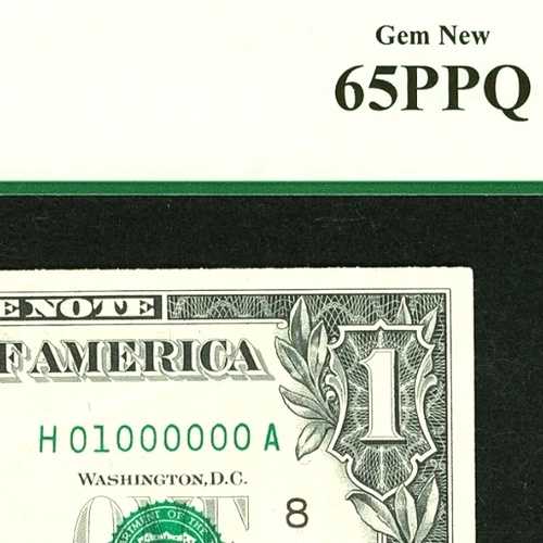 # 01000000 ファンシーミリオン シリアルナンバー ニアソリッドバイナリ 7ゼロ PCGS 65 PPQ $1