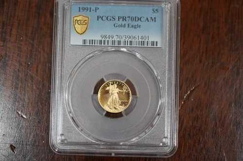 1991-P 5ドル金貨アメリカンイーグルプルーフ - 1/10オンス - PCGS PF70DCAM