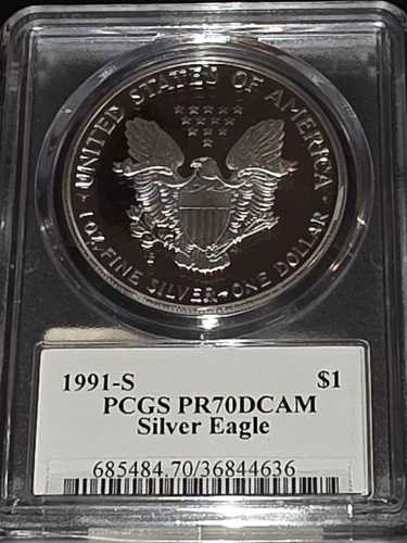 1991-S 1ドル シルバー イーグル PCGS PR70DCAM メルカンティ サイン入り フラッグ #685484.70/36844636