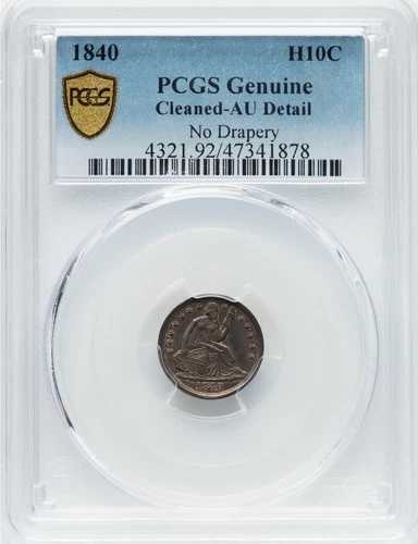 1840 年 座像 1/2 ダイム - ドレープなし - PCGS 詳細 - 完璧な美しさと色調!