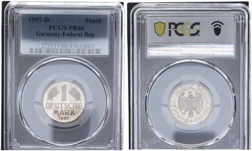 1 DM コイン 1957年 Dプルーフ 発行枚数 200枚 PCGS PR66 94694-