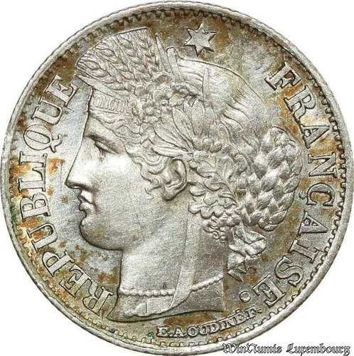 B8912 希少 フランス 50 サンタイム セレス 1871 K ボルドー シルバー PCGS UNC!!-