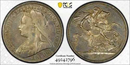 1896年 英国製 シルバー クラウン PCGS AU-53 S-3937 LXエッジ ハイグレード 低鋳造
