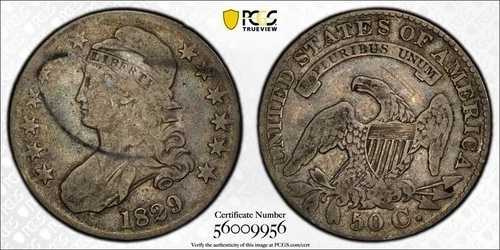 1829年製 キャップドバスト ハーフダラー PCGS ゴールドシールド VG 詳細 送料無料 #GSBE000-3