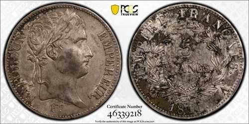 1812年 フランス ナポレオン1世 皇帝 銀貨 5F 5フラン PCGS AU55 約Unc