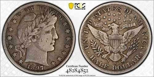 PCGS VF-20! 1897-S バーバーハーフ
