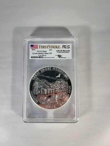 2014 ATB 5オンス シルバー グレートスモーキーマウンテンズ PCGS MS69 ファーストストライク マーカンティ シグネチャー