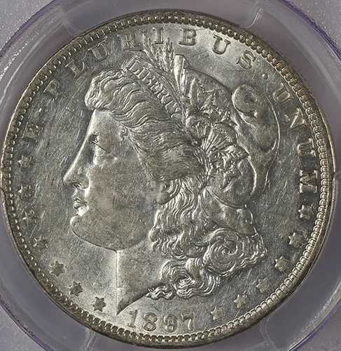 1897-O $1 AU55 PCGS-白＆光沢あり- モーガン・ダラー