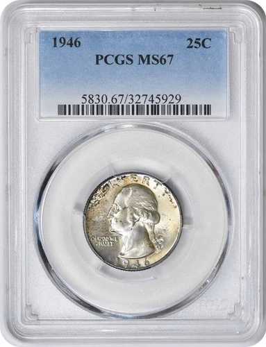 1946年ワシントンシルバークォーター MS67 PCGS 145,750円