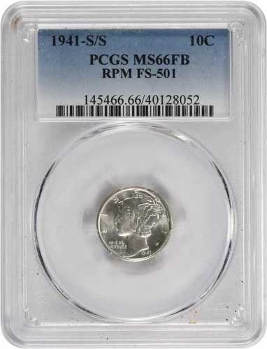 1941年S/S マーキュリーダイム RPM FS-501 MS66FB PCGS