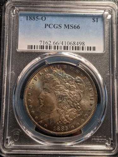 1885-O モーガン銀貨 $1 PCGS MS-66、驚くほど美しいパステル調!!!