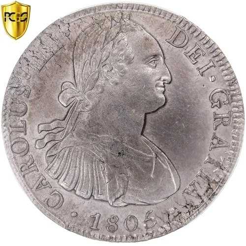 [#345297] コイン、メキシコ、カルロス4世、8レアル、1805年、メキシコシティ、PCGS、クリーニング済みA