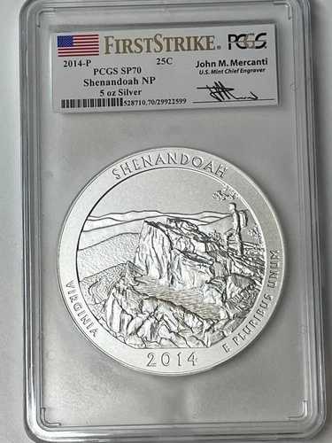2014-P PCGS SP70 ファーストストライク シェナンドー 5オンス シルバー マーカンティシグネチャー｜WORLD RESOURCE【QUEEN店】
