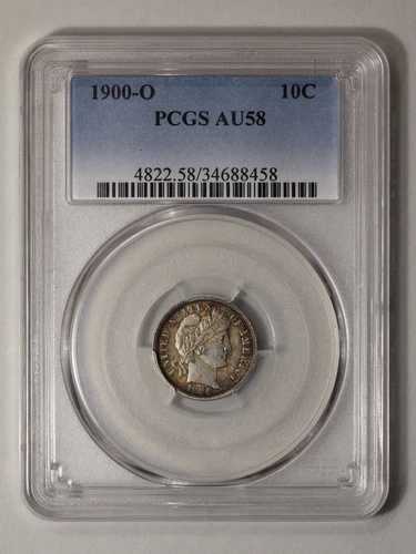 1900-O 10セントバーバーダイム PCGS AU58