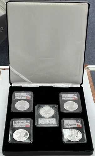 2022 S プルーフ シルバー イーグル 5 コイン / シグネチャー セット NGC & PCGS PF / PR70 FDOI 箱付き