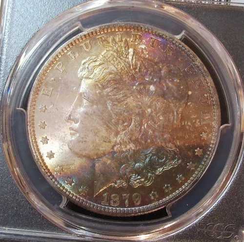 1879 年 モーガン シルバー ダラー PCGS MS-65 美しいレインボー トーン!!!